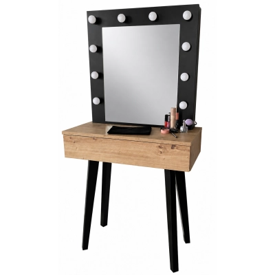 Toaletka z lustrem "LENA ART BLACK " dąb artisan + czarny, 75cm, bukowe nóżki